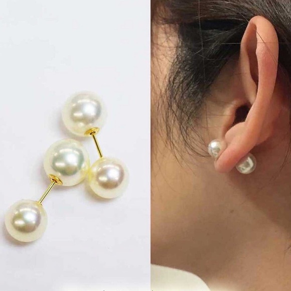 White Pink Double Hanadama Pearls earrings in setting 18K gold. - Picture 4 of 4